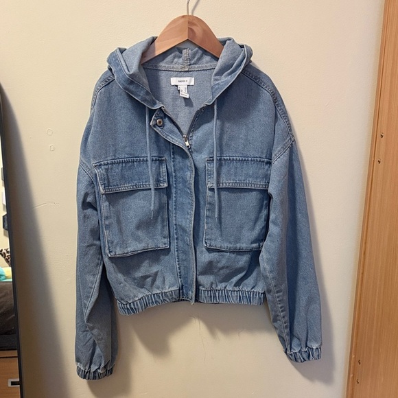 Forever 21 Blue Jean Jacket with Hood - Picture 1 of 5